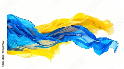 A flowing Ukrainian flag isolated on a white background.