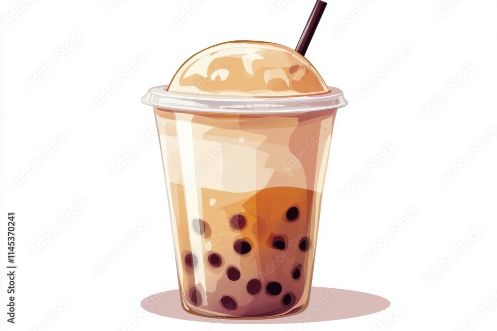 Refreshing Bubble Tea Delight A Sweet Boba Treat in a Clear Plastic Cup Refreshing Bubble Tea Delight A Sweet Boba Treat in a Clear Plastic Cup