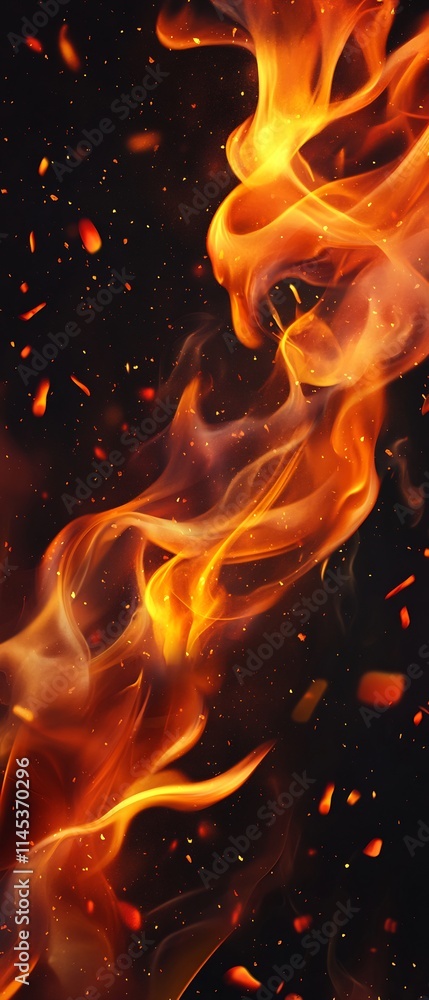 Fiery orange flames and embers rising against a dark background. Fiery orange flames and embers rising against a dark background.