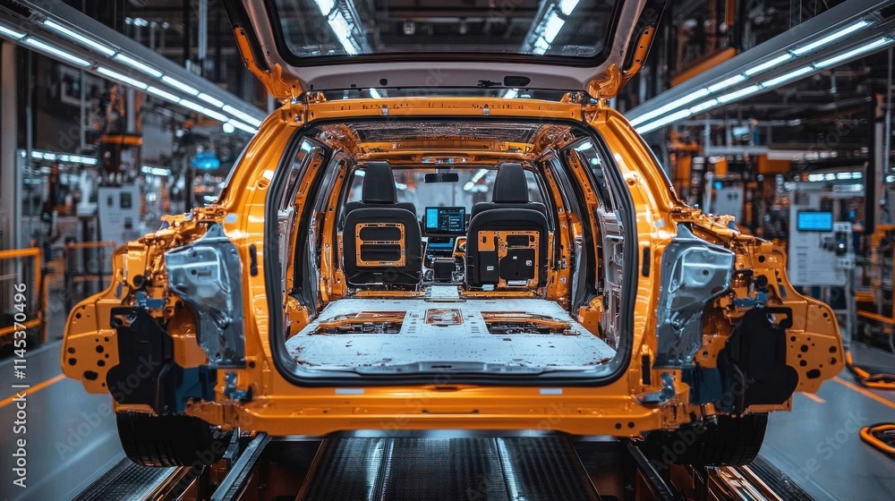 Unfinished Car Body on an Assembly Line Unfinished Car Body on an Assembly Line