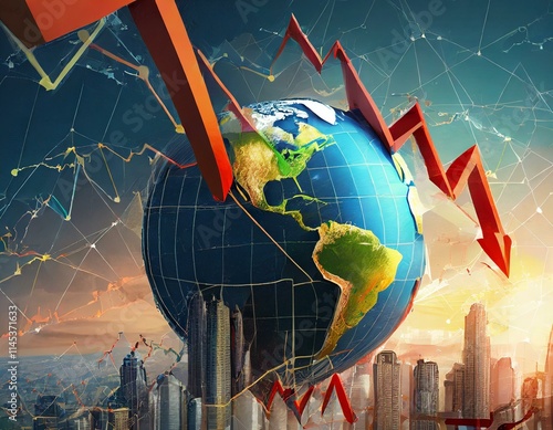  Econimical crisis concept. Spread in the world, economy is down. 3d illustration  photo