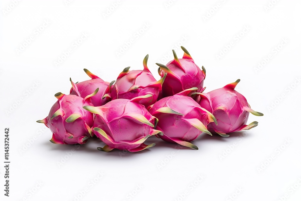 Vibrant Arrangement of Fresh Pink Dragon Fruits on White Background for Commercial Advertisement and Promotion Vibrant Arrangement of Fresh Pink Dragon Fruits on White Background for Commercial Advertisement and Promotion