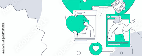 Virtual characters social communication concept business flat vector hand drawn illustration
