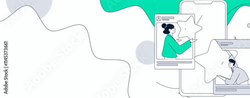 Virtual characters social communication concept business flat vector hand drawn illustration
