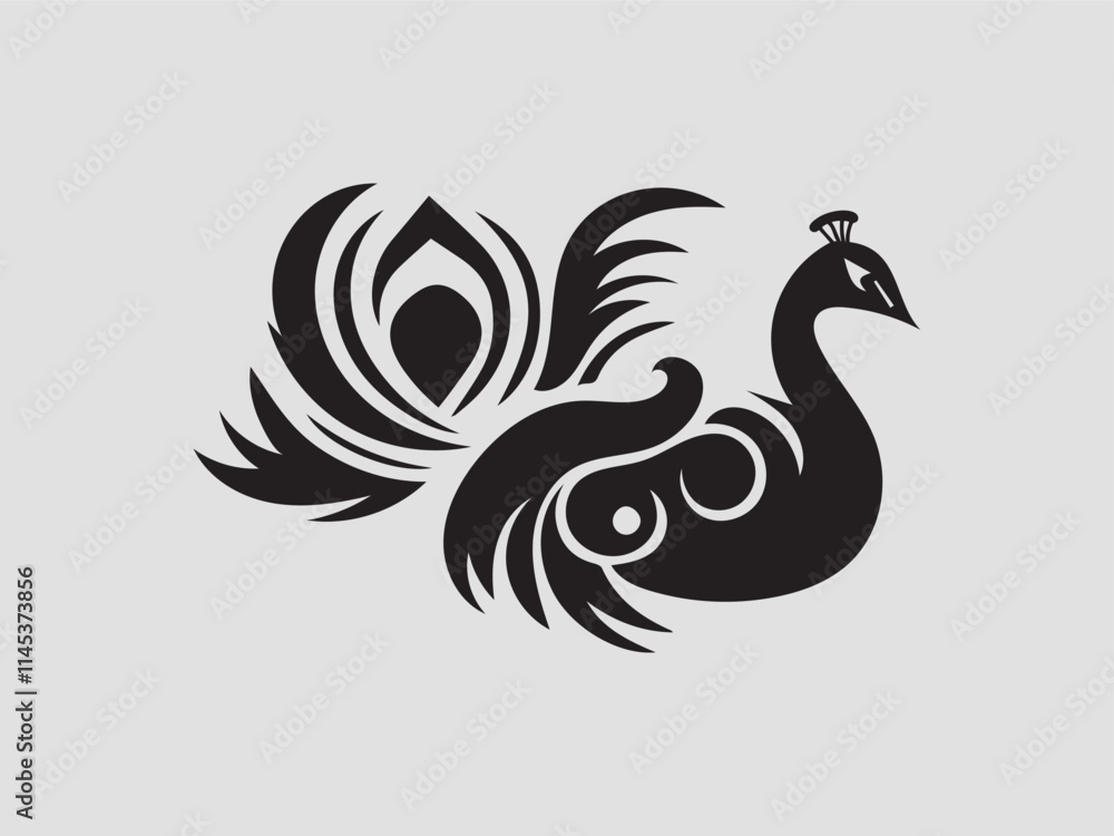 Fototapeta premium Vector Silhouette of Peacock, Elegant Peacock Illustration a silhouette of a peacock illustration Black silhouette peacock isolated vector illustration.