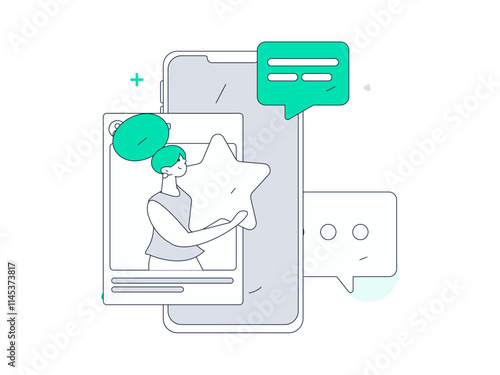 Virtual characters social communication concept business flat vector hand drawn illustration
