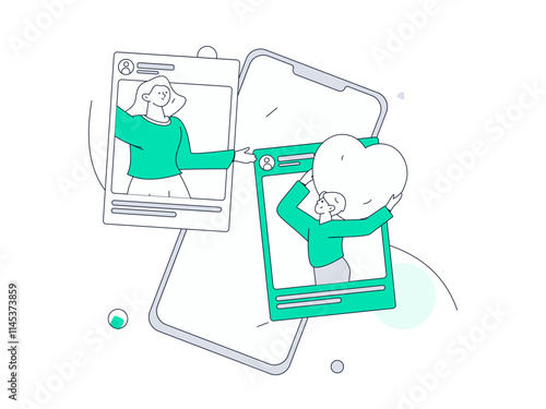 Virtual characters social communication concept business flat vector hand drawn illustration
