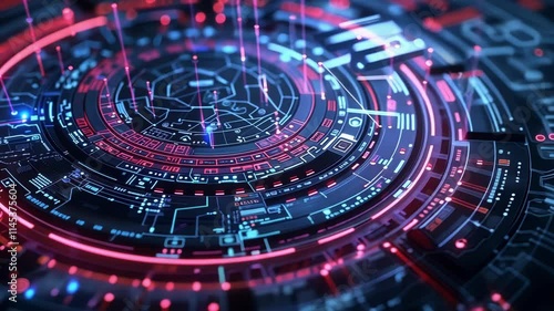 Wallpaper Mural Vibrant circuit board in blue and pink with red and blue lights, showcasing intricate network of wires and connections. Meticulously designed components work seamlessly together Torontodigital.ca