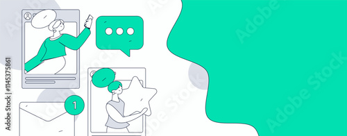 Virtual characters social communication concept business flat vector hand drawn illustration
