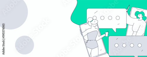 Virtual characters social communication concept business flat vector hand drawn illustration
