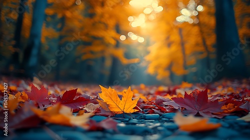 Autumn Maple Leaves Scattered On A Path