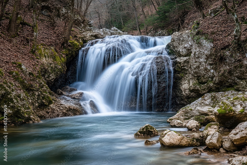 Waterfall in a Tranquil Forest Setting Waterfall in a Tranquil Forest Setting