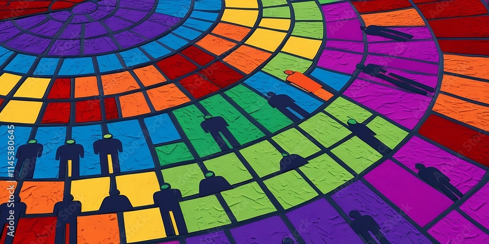 Obraz premium Colorful segmented circles with human icons representing market segmentation and target audience.