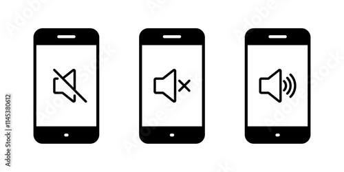 No sound phone icon. Volume speaker on cellphone screen sign symbol