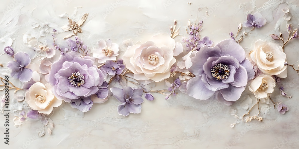 Elegant Lavender and Cream Floral Arrangement on Textured Background Elegant Lavender and Cream Floral Arrangement on Textured Background