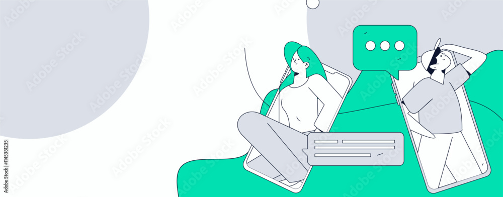 Virtual characters social communication concept business flat vector hand drawn illustration
Virtual characters social communication concept business flat vector hand drawn illustration