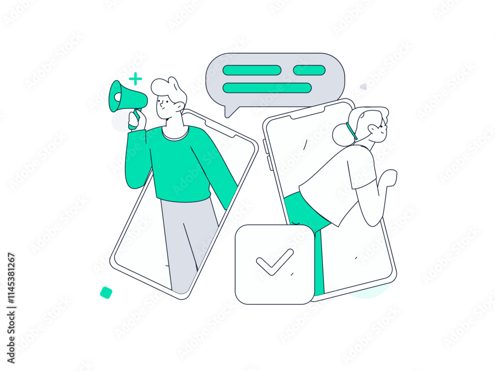 Virtual characters social communication concept business flat vector hand drawn illustration
Virtual characters social communication concept business flat vector hand drawn illustration