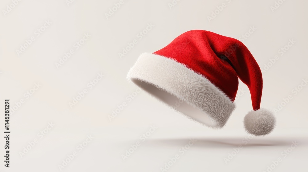 Festive santa hat floating on white background isolated view Festive santa hat floating on white background isolated view