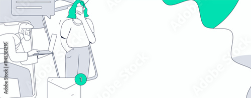 Virtual characters social communication concept business flat vector hand drawn illustration
