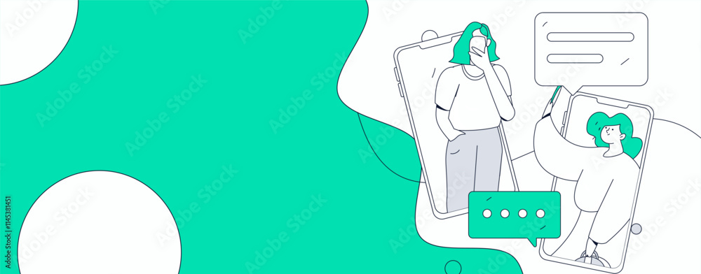 Fototapeta premium Virtual characters social communication concept business flat vector hand drawn illustration 