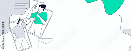 Virtual characters social communication concept business flat vector hand drawn illustration
