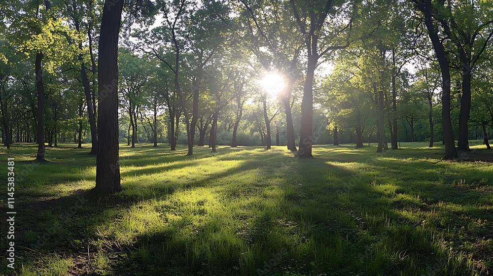 Panoramic view of the sun shining through the tree