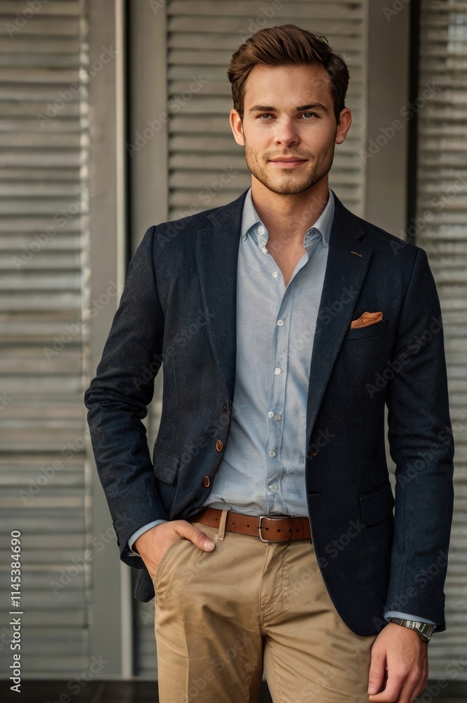 blazer business casual,Fitted blazer paired with khaki chinos and loafers at office
blazer business casual,Fitted blazer paired with khaki chinos and loafers at office