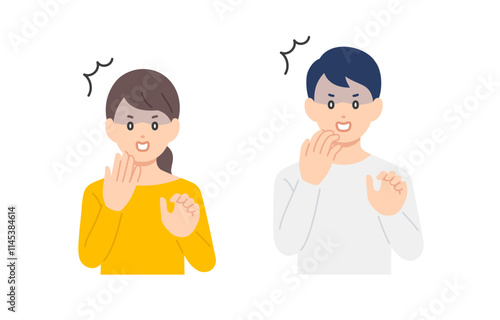 びっくり･ショックなポーズをする若い男女･夫婦のセット【人物ベクターイラスト素材】