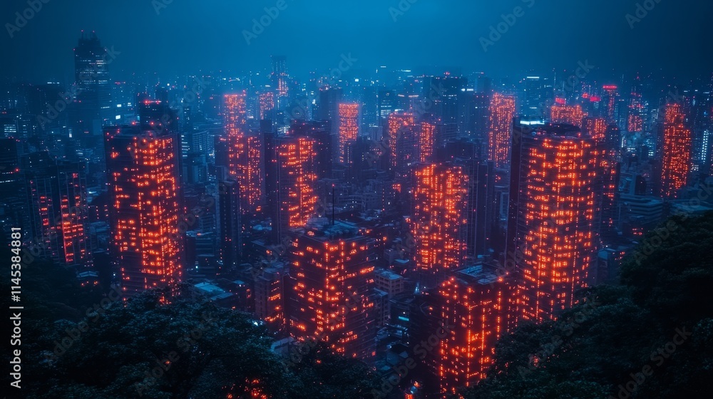 Obraz premium Futuristic Cityscape Powered by Advanced Telecommunications and Smart Infrastructure