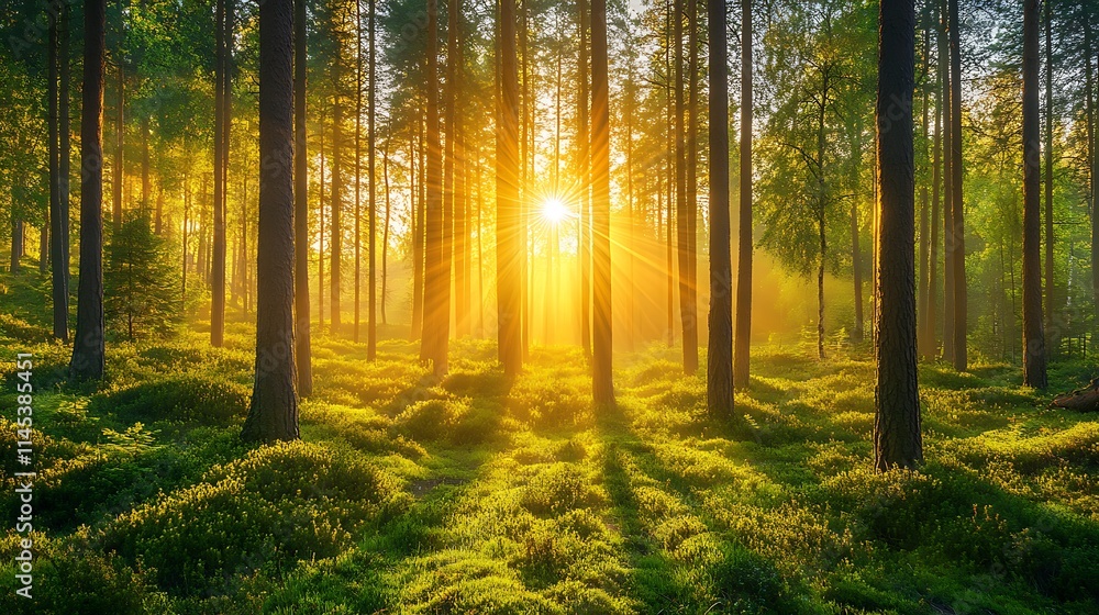 Obraz premium Panoramic view of the sun shining through the tree