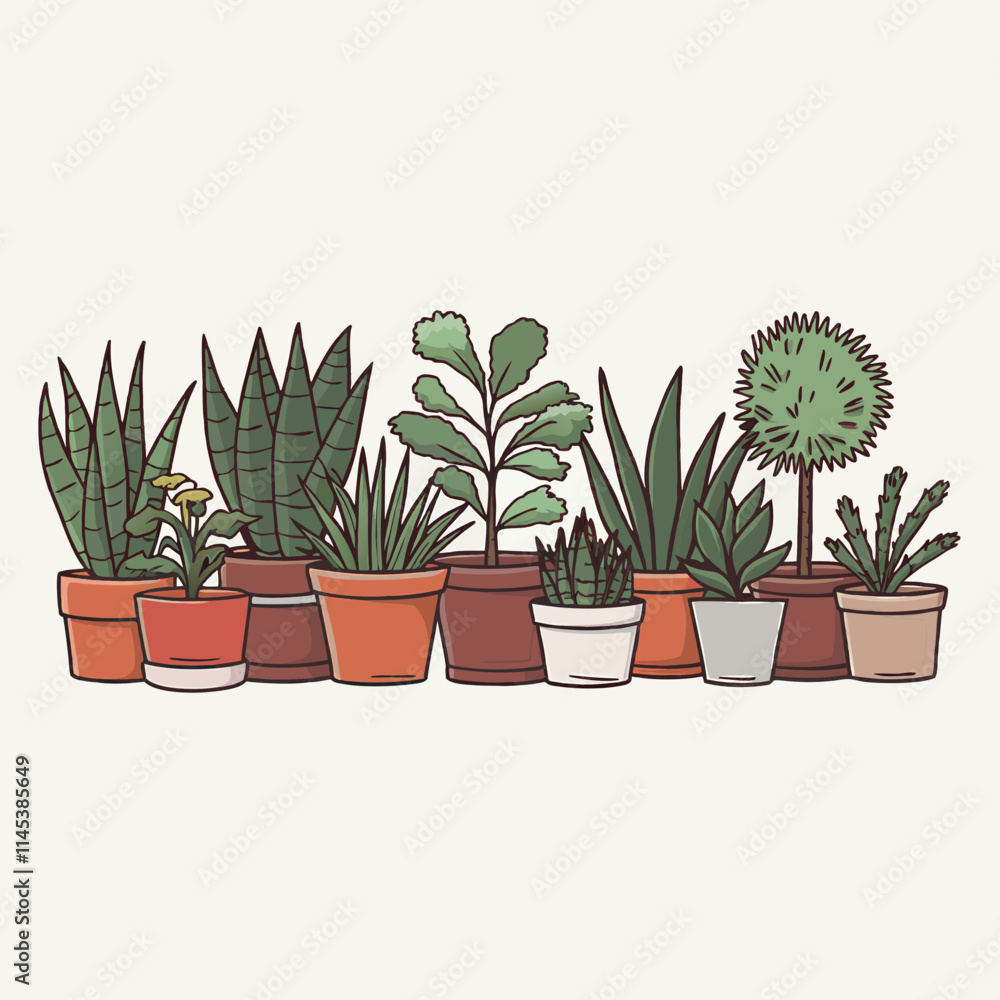 Fototapeta premium Potted Plants Cartoon Illustration