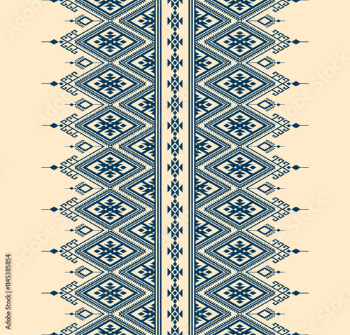 Geometric ethnic oriental seamless pattern traditional Design for background,carpet,wallpaper.clothing,wrapping,Batik fabric,Vector illustration.embroidery style - Sadu, sadou, sadow or sado