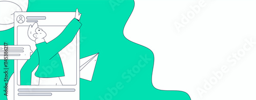 Virtual characters social communication concept business flat vector hand drawn illustration
