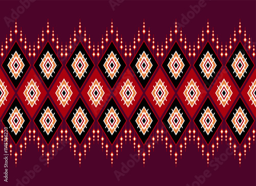 Geometric ethnic oriental seamless pattern traditional Design for background,carpet,wallpaper.clothing,wrapping,Batik fabric,Vector illustration.embroidery style - Sadu, sadou, sadow or sado