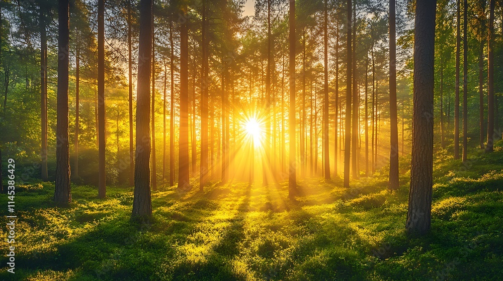 Obraz premium Panoramic view of the sun shining through the tree