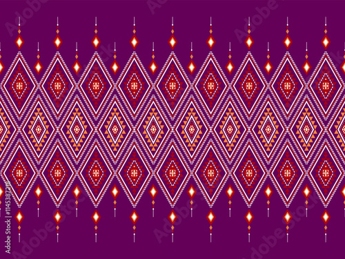 Geometric ethnic oriental seamless pattern traditional Design for background,carpet,wallpaper.clothing,wrapping,Batik fabric,Vector illustration.embroidery style - Sadu, sadou, sadow or sado