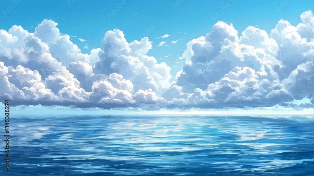 Tranquil Seascape with Calm Ocean and Cloudy Sky Tranquil Seascape with Calm Ocean and Cloudy Sky