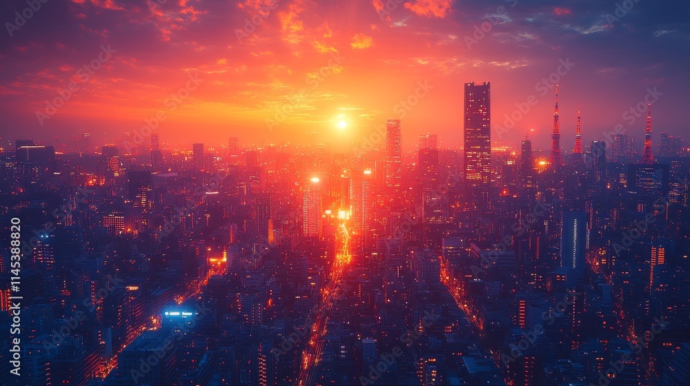 Fototapeta premium Interconnected Digital Landscape in a Futuristic Metropolis