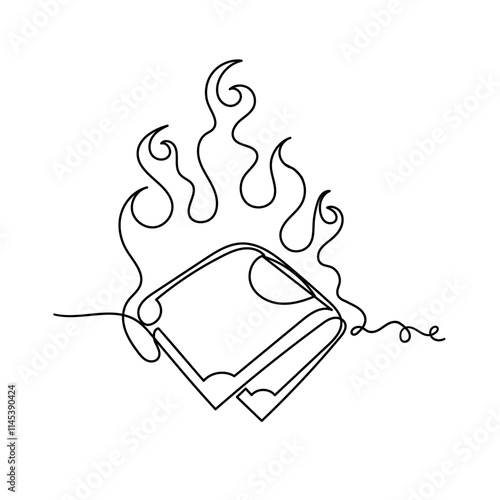 continuous line drawing money on fire sign