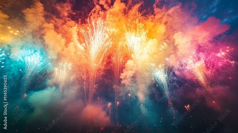 Fototapeta premium Vibrant Fireworks Display Illuminating Night Sky
