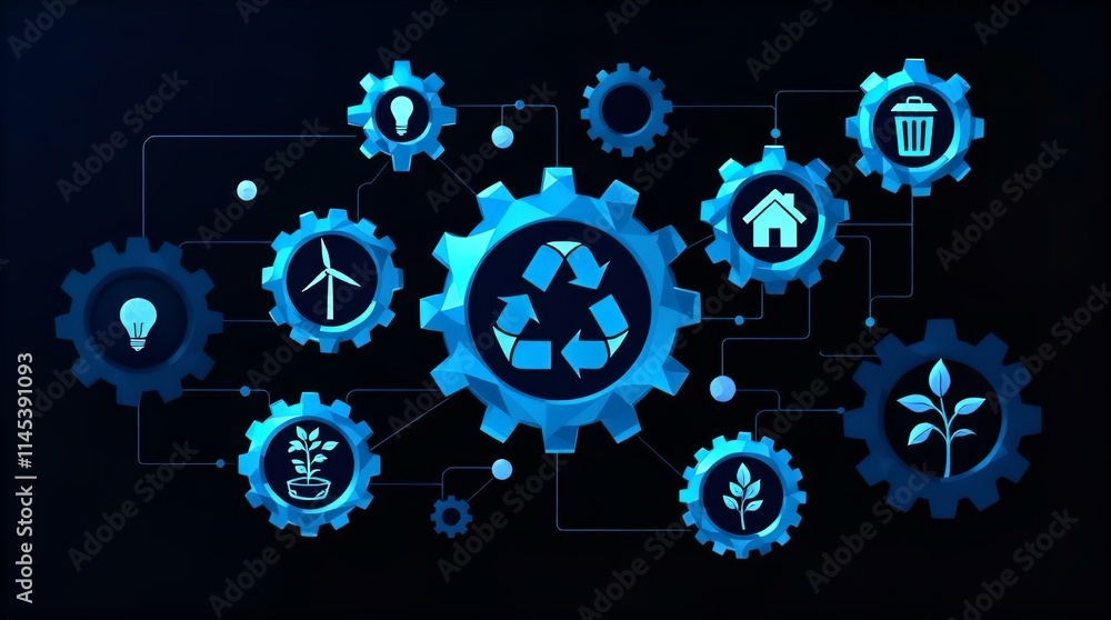 Interconnected Gears Representing Sustainable Technology and Environmental Initiatives