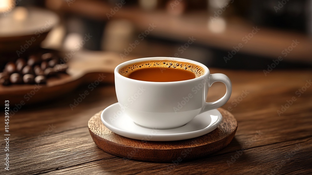Fototapeta premium Freshly brewed espresso shot in a tiny white cup isolated on a transparent background ideal for coffeerelated branding