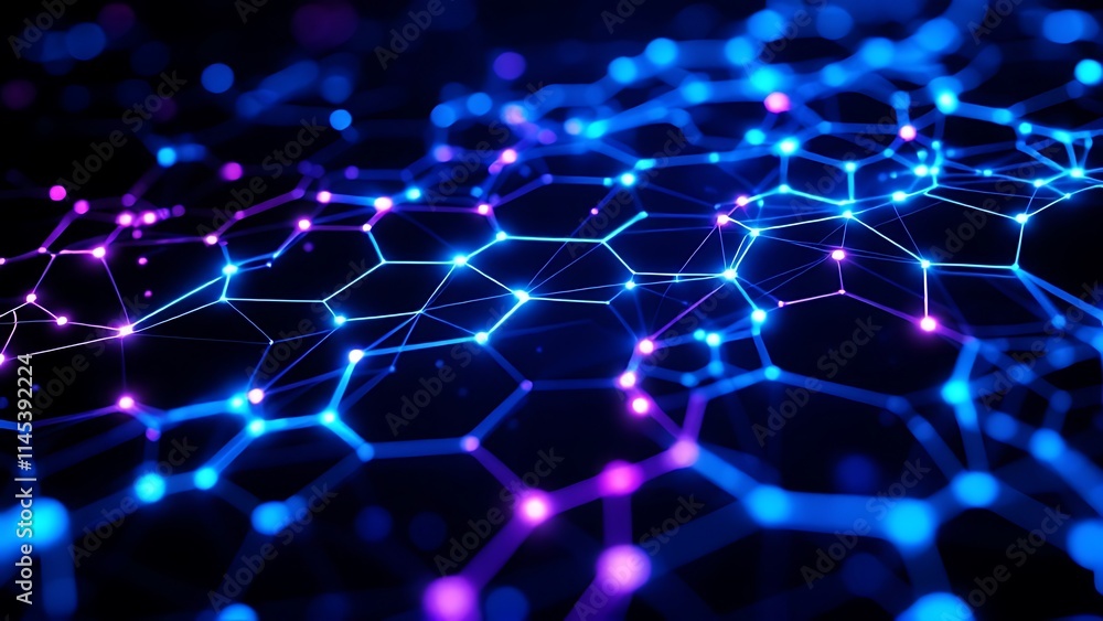 Abstract hexagonal data matrix with glowing lines, visualizing digital networks, data flow, and technology in a futuristic, high-tech environment with dynamic geometric patterns. Abstract hexagonal data matrix with glowing lines, visualizing digital networks, data flow, and technology in a futuristic, high-tech environment with dynamic geometric patterns.