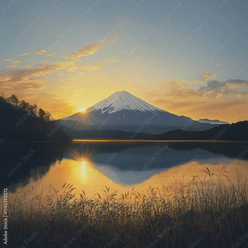 Fototapeta premium 雪山と初日の出