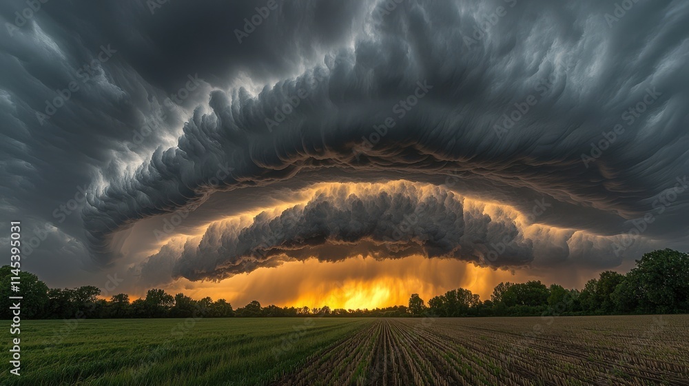 Dramatic storm clouds rolling over fields at sunset landscape nature's fury rural setting Dramatic storm clouds rolling over fields at sunset landscape nature's fury rural setting