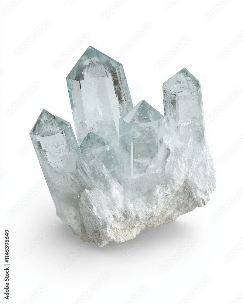 Aquamarine crystal cluster display indoor studio high-quality clean background close-up perspective Aquamarine crystal cluster display indoor studio high-quality clean background close-up perspective