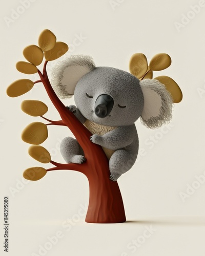 Adorable koala clinging to a simplified tree in a serene environment cute for nature lovers photo