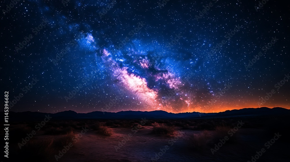 Fototapeta premium Desert Landscape Underneath a Vibrant Milky Way Galaxy