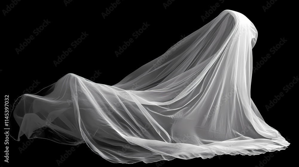 White sheer fabric draped on black background. Veil. Illustration White sheer fabric draped on black background. Veil. Illustration