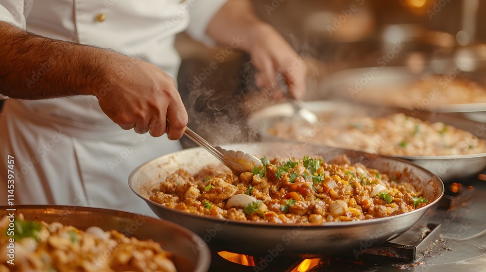 Artistic Culinary Creation: Chefs Cooking Traditional Dishes with Passion and Precision Together. People Candid from Various Cultures Multicultural Festival Concept Artistic Culinary Creation: Chefs Cooking Traditional Dishes with Passion and Precision Together. People Candid from Various Cultures Multicultural Festival Concept